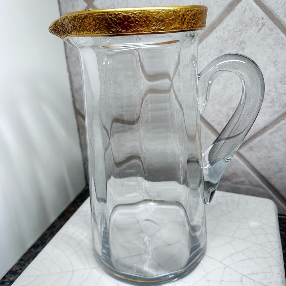 Elegant Vintage Tiffin Cocktail Pitcher with Gold Rim